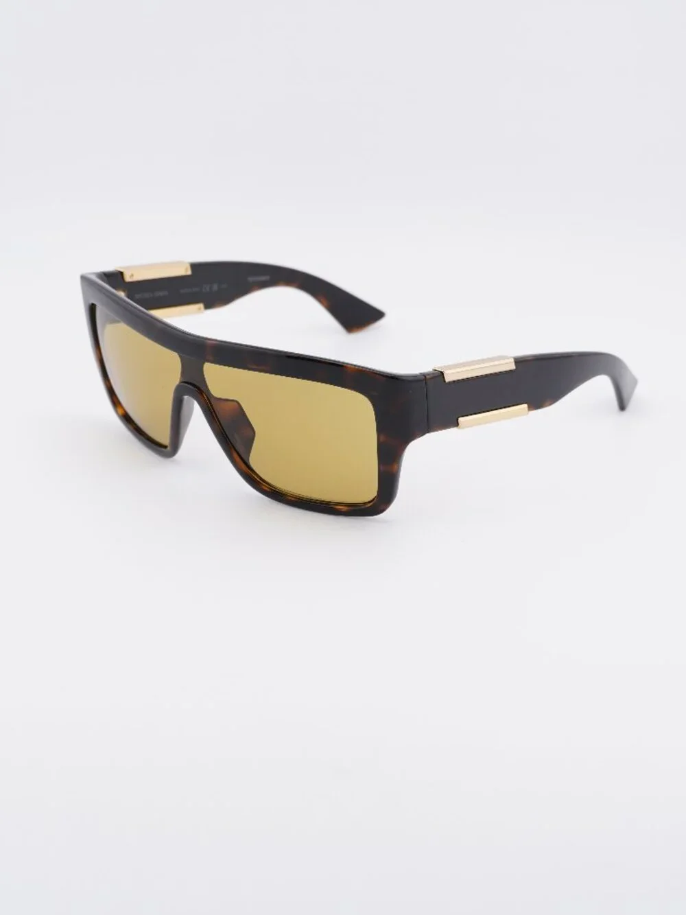 Bottega Venetta BV1451S 002 Shield Sunglasses - Dark Havana / Yellow